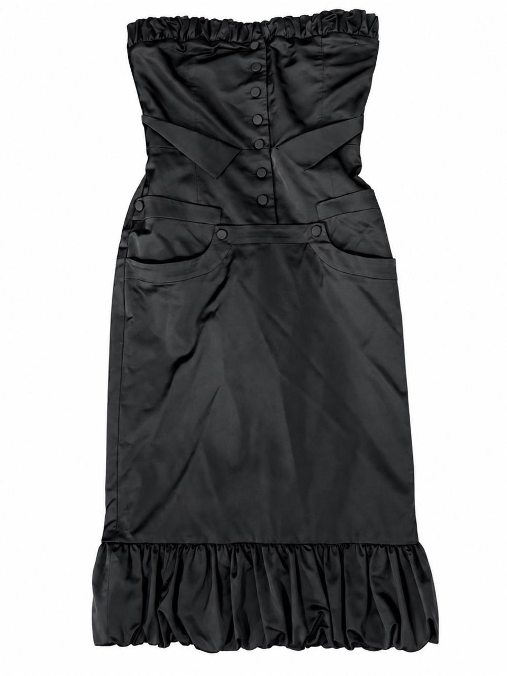 L.A.M.B. Black Strapless Ruffle-Hem Midi Dress